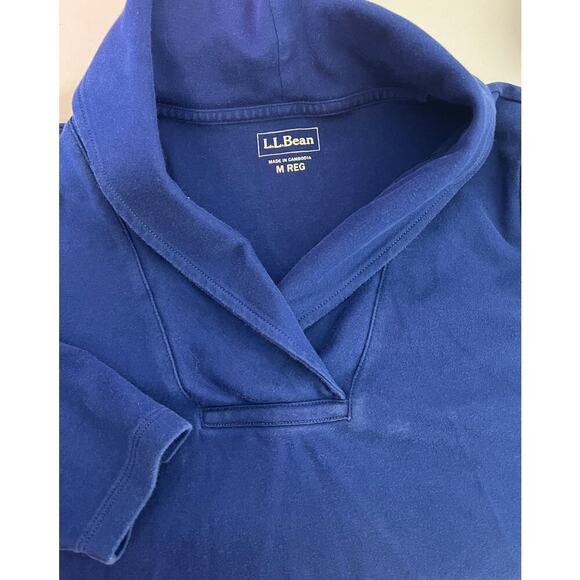 LL Bean Top Womens M Blue Shawl Collar V Neck Long Sleeve Sweatshirt Cotton - Picture 5 of 5